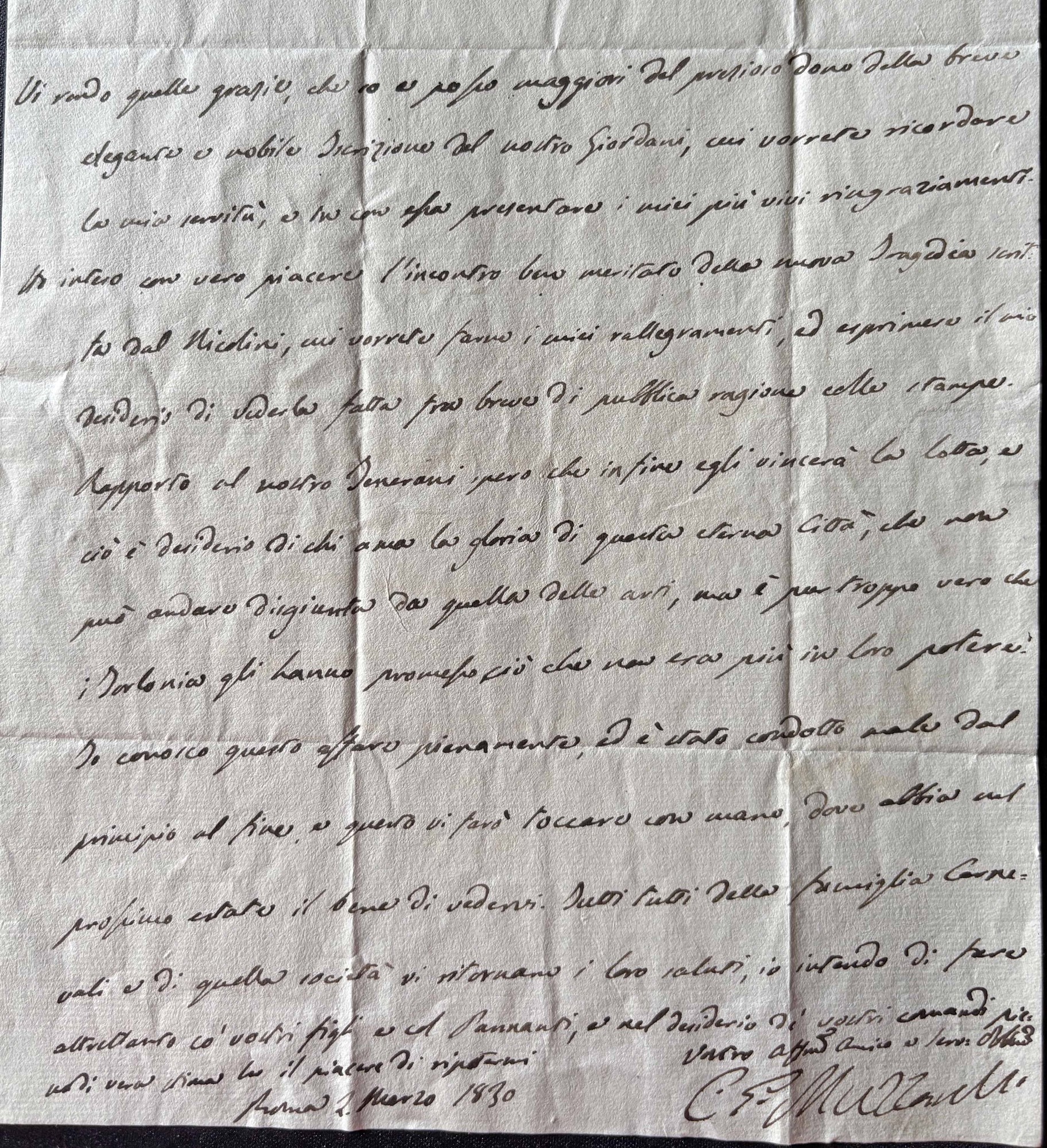 Gaetano Muzzarelli sua lettera